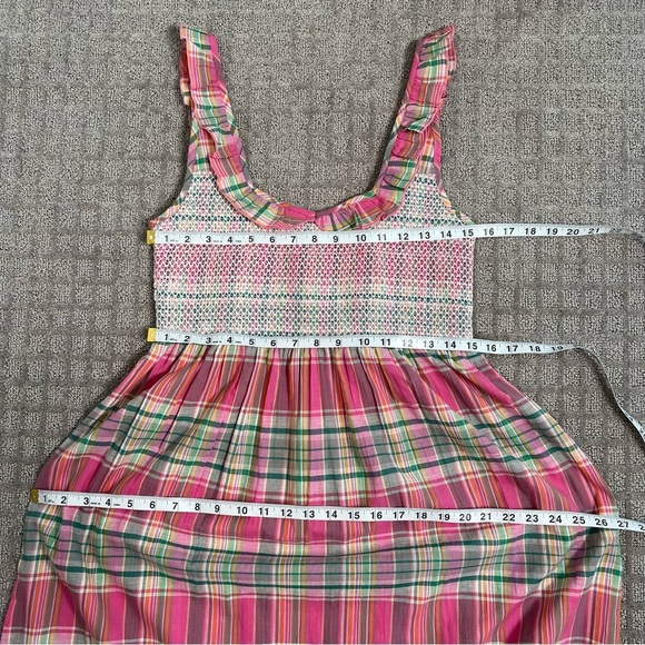 Valencia and Vine Lucy Plaid Smocked Ruffle Midi Dress 100% Cotton Size Large - Picture 6 of 7